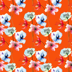 Canvas Print - Seamless pattern with stylized flowers watercolor illustration