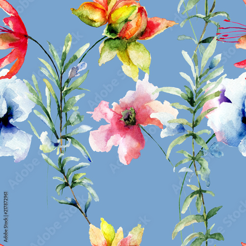 Seamless pattern with Colorful wild flowers