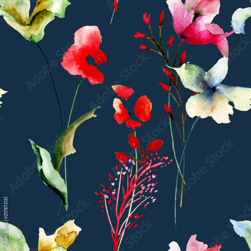 Seamless pattern with Original flowers