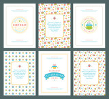 Fototapeta Kwiaty - Happy Birthday greeting cards typographic design set vector illustration.