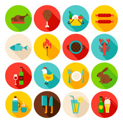 Poster - Picnic Grill Circle Icons Set