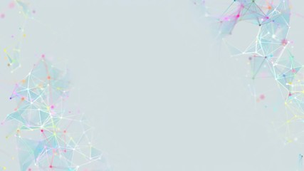 Poster - Rotating cloud of links. Depth of field. Color facets. Transforming faces. Depth of field. Cluster of connections. Business plexus background. Seamless loop. Place for text.