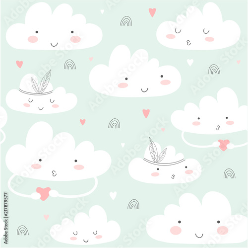 Seamless pattern with cute clouds. Canvas Print