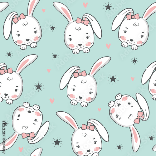 Seamless pattern with cute rabbit. Tableau sur Toile