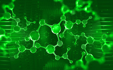Aufkleber - Molecule. Hi Tech technology in the field of genetic engineering. Scientific breakthrough in molecular synthesis. 3D illustration on a futuristic background