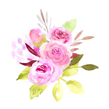 Pink Roses Watercolor Bouquet