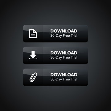 Vector Illustration web element download icon button set collection on black background. 