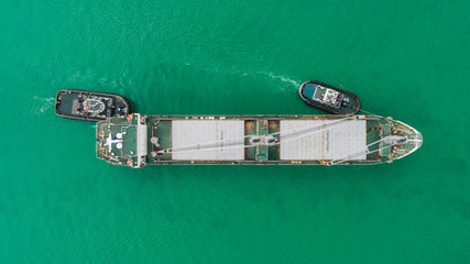 Aerial view container ship from sea port for import  export or transportation concept background.