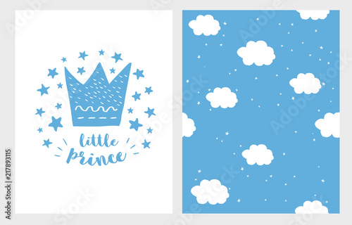 Lovely Baby Shower Vector Card Little Prince Hand Drawn Baby Shower Vector Illustriation Blue Crown Stars And Letters On A White Background White Clouds And Stars On A Blue Sky Cute Infantile Art Stock Vector Lovely Baby Shower Vector Card Little Prince Hand Drawn Baby Shower Vector Illustriation Blue Crown Stars And Letters On A White Background White Clouds And Stars On A Blue Sky Cute Infantile Art Stock Vector