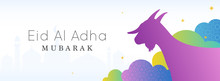 Eid Al Adha Mubarak Banner Vector Illustration, Colorful Goat With Copy Space. Header Modern Design.