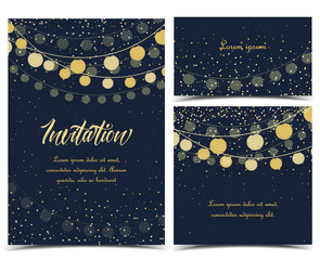 vector illustration chain of lanterns. invitation card, party celebration. set of greeting cards