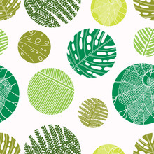 Vector Seamless Vintage Floral Pattern. Exotic Leaves And Polka Dot.