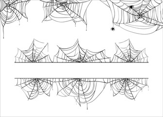 Wall Mural - Halloween spiderweb vector border. Cobweb corner frame background illustration isolated on white