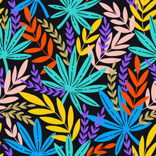 Seamless Pattern With Exotic Leaves. Tropical Leaves Of Palm Tree.