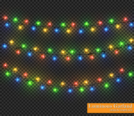 Wall Mural - color garland, festive decorations. glowing christmas lights isolated on transparent background