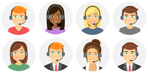 Wall Mural - Callcenter Mann und Frau Flat Design Icon Set