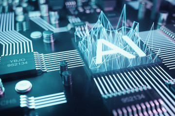 Poster - 3d illustration abstract artificial intelligence on a printed circuit board. technology and engineer