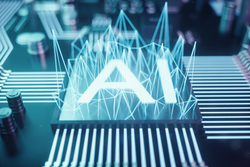 Poster - 3d illustration abstract artificial intelligence on a printed circuit board. technology and engineer