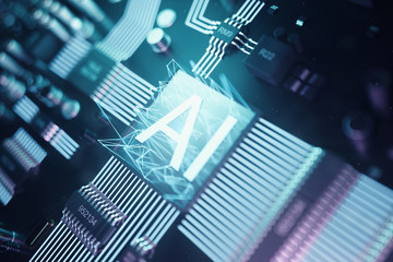 Poster - 3d illustration abstract artificial intelligence on a printed circuit board. technology and engineer