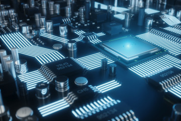 Poster - circuit board. technology background. central computer processors cpu concept. motherboard digital c