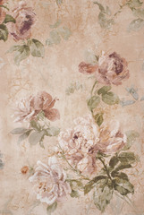 Wall Mural - Vintage Background with Roses - Floral Illustration - Old Paper Texture