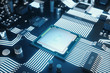 © rost9 - Circuit board. Technology background. Central Computer Processors CPU concept. Motherboard digital chip. Tech science background. Integrated communication processor. 3D illustration