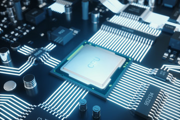 Poster - circuit board. technology background. central computer processors cpu concept. motherboard digital c