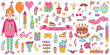 Birthday doodle icons vector set