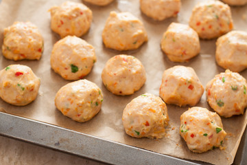 Preparation of thai chili chicken meatballs