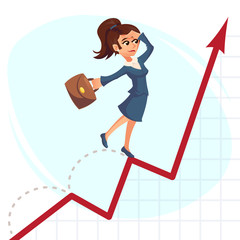 business woman jump over growing chart Business success concept. Vector creative cartoon illustrations