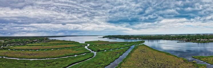 Aerial Panorama of Florida marsh land