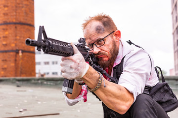 man took aim with the pistol. Action Movie Style