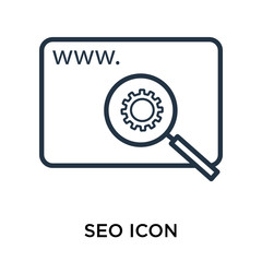Poster - seo icon vector isolated on white background, seo sign , thin symbol or stroke element design in out
