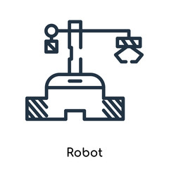 Poster - Robot icon vector isolated on white background, Robot sign , thin symbols or lined elements in outline style