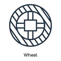 Poster - Wheel icon vector isolated on white background, Wheel sign , thin symbols or lined elements in outline style