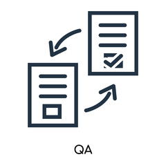 Poster - QA icon vector isolated on white background, QA sign , thin symbols or lined elements in outline style