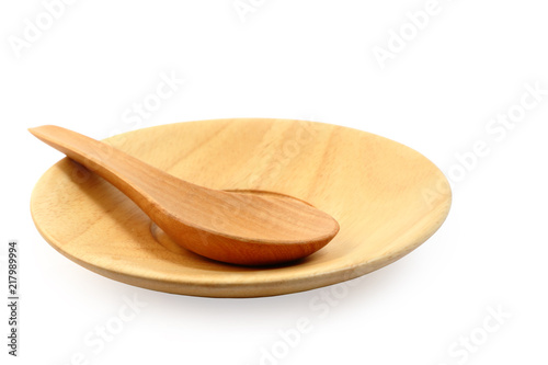 Fotografia, Obraz Wooden plate and tablespoon isolated clipping path.