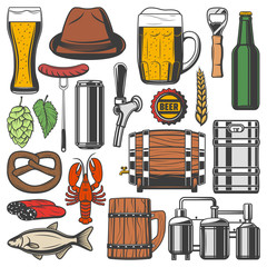 Wall Mural - Beer bottle, alcohol drink glass and mug icons