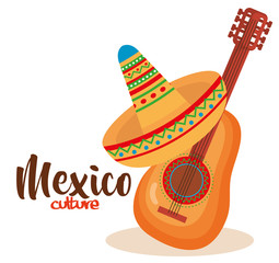 Poster - mexican culture traditional hat and guitar