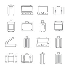 Wall Mural - Suitcase travel luggage bag briefcase icons set. Outline illustration of 16 Suitcase travel luggage bag briefcase vector icons for web