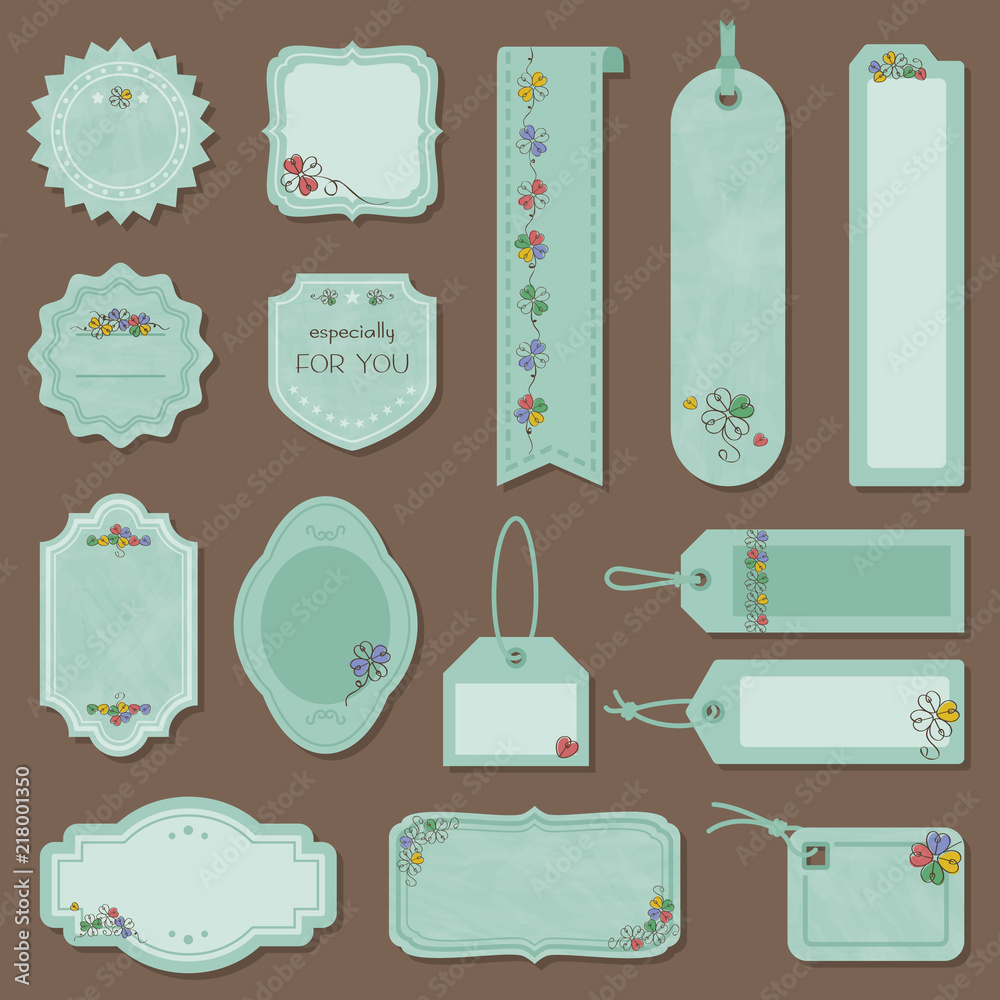 カラフル　クローバー　ラベル＆タグ　セット