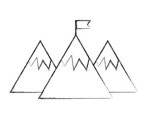 Sticker - mountains with flag success on the top hand drawing