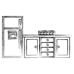 Wall Mural - kitchen drawer wooden with stove and fridge