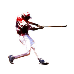 Baseball player swinging with bat, isoalted polygonal vector illustration