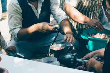 Man making handmade sausage