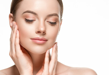 woman beautifl face closeup with healthy skin and beauty lips and eyes