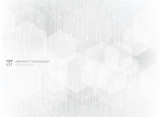 Wall Mural - Abstract technology circuit board on gray geometric hexagon overlay pattern background.