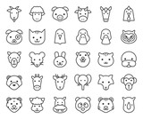Fototapeta Fototapety na ścianę do pokoju dziecięcego - cute animal face included farm, forest and African animals, outline design 