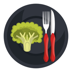 Wall Mural - broccoli in dish with fork and knife