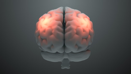 Poster - Medical theme 3d render brain with orange zones that symbolize damage or pain. Headache zone concept. Activation of brain intelligence zone.